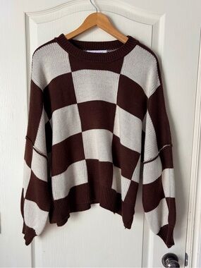 Sofie the Label Colorblock Knit Oversized Brown & Cream Sweater, Medium
